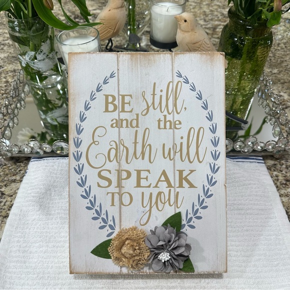 Inspirational Wooden Sign with Floral Accents Farmhouse decor natural outdoors - Picture 3 of 11